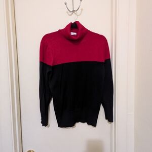 Men's Red and Black Colorblock Turtleneck Sweater